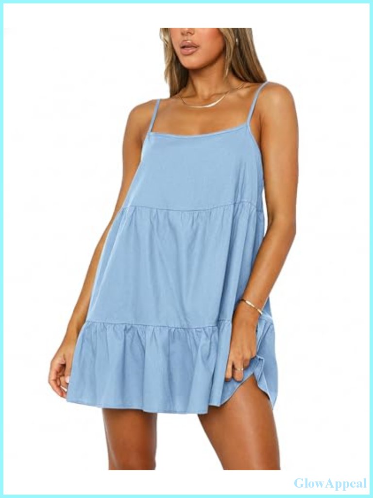 Spaghetti Strap Babydoll Dress Sleeveless Short Flowy Sundress
